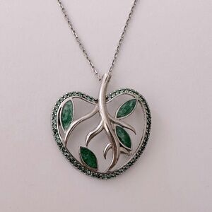 925 Silver tree of life green enamel necklace